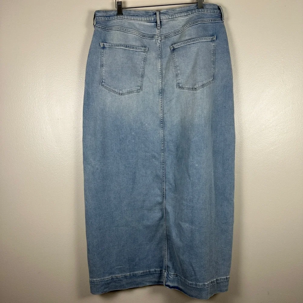 a.n.a Women's 16 Maxi Skirt Blue Denim High Rise Front Slit Indigo Haze